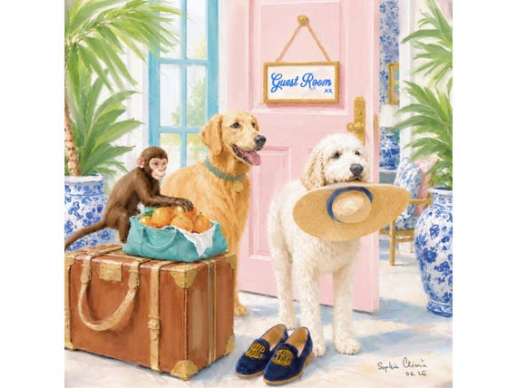 A Warm Welcome, whimsical guest room art, signed print