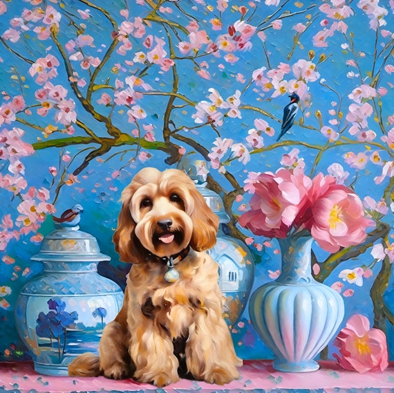 Grandmillennial art, Doodle in chinoiserie interior, digital download