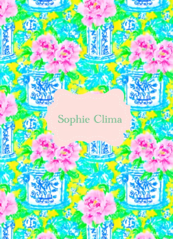 Instant download Preppy roses in chinoiserie jars on yellow, watercolor seamless pattern