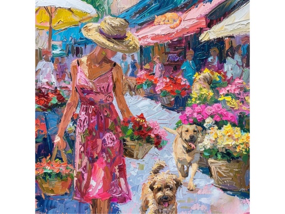 The Flower Market, preppy art, oil painting
