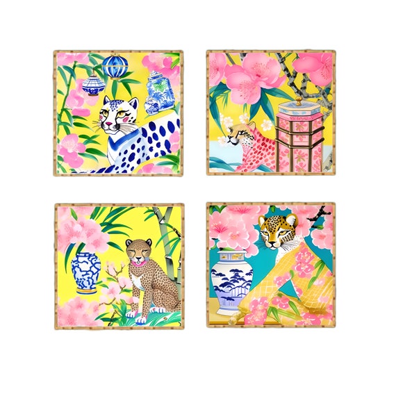 Cheetah Art Prints: Grandmillennial Hollywood Regency Style, Set of 4