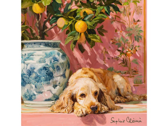 Cocker Spaniel art: Grandmillennial Chinoiserie, Palm Beach Decor