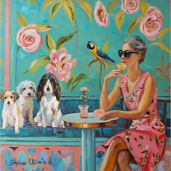 Grandmillennial art, Margarita with friends, whimsical fine art