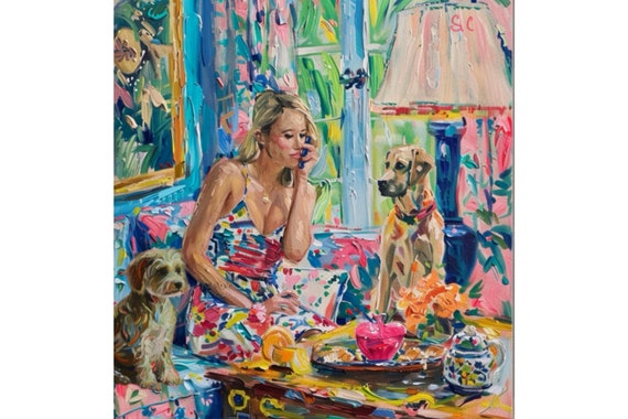 Grandmillennial art,A Work from Home, whimsical fine art