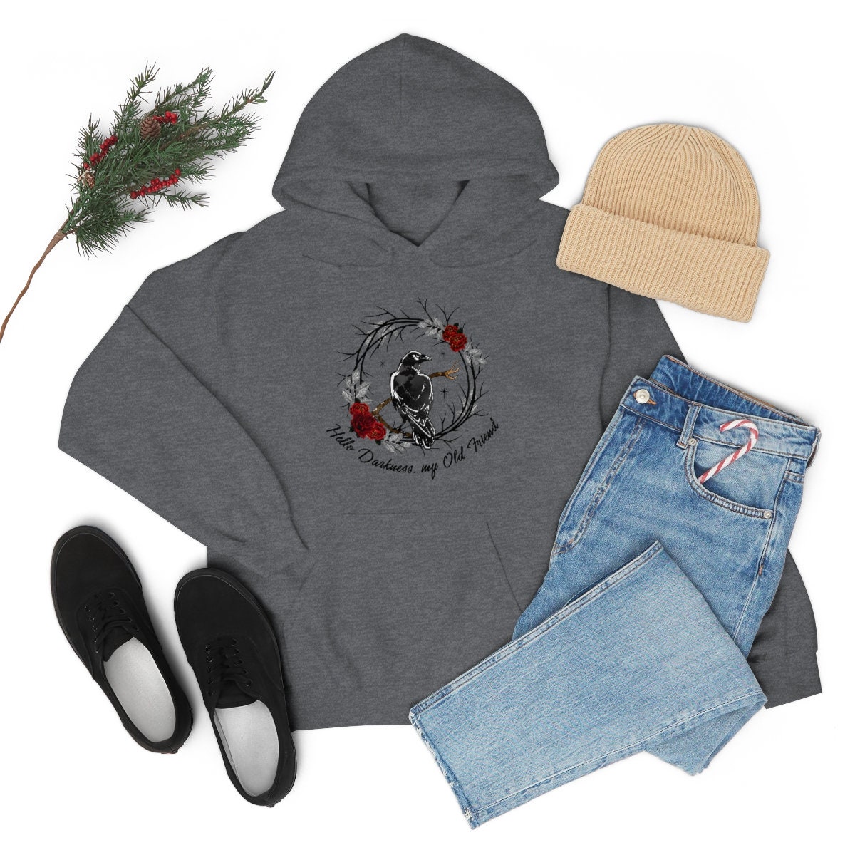Hello Darkness My Old Friend Unisex Heavy Blend Hooded Sweatshirt Black Crow Hoodie Etsy UK
