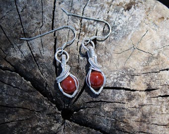 Carnelian Silver Wire Wrapped Earrings
