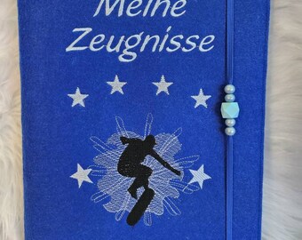 Zeugnishülle-Zeugnismappe aus Filz-Zeugnistasche A4 mit Sichtbuch- Skater