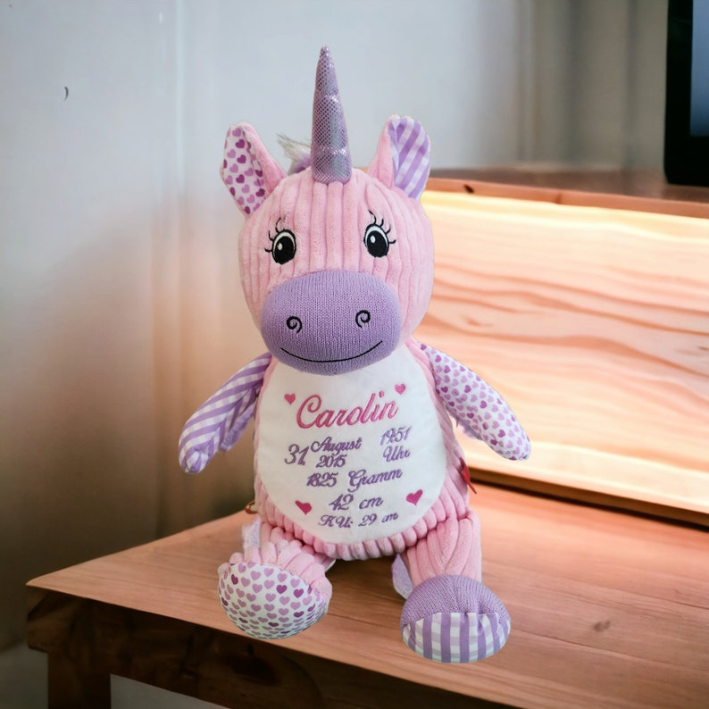 Einhorn pink/lila mit Knisterohren, Personalisiertes Kuscheltier, Stofftier, Cubbies, Geschenk Schulanfang Bild 5