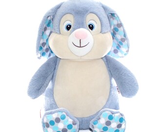 Hase Blau, Kuscheltier Personalisiert, Stofftier, besticktes Stofftier, Einschulung, Geburt Cubbies, Geschenk Schulanfang