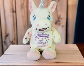 Einhorn mit Punkten , personalisiertes Kuscheltier, Stofftier, Kuscheltier mit Name/Geburtsdaten, Geschenk, Geschenk Schulanfang