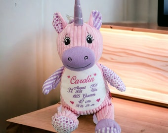 Einhorn pink/lila mit Knisterohren,  Personalisiertes Kuscheltier, Stofftier, Cubbies, Geschenk Schulanfang