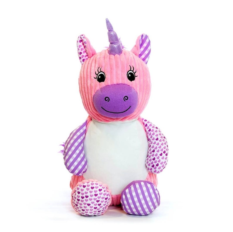 Einhorn pink/lila mit Knisterohren, Personalisiertes Kuscheltier, Stofftier, Cubbies, Geschenk Schulanfang Bild 2