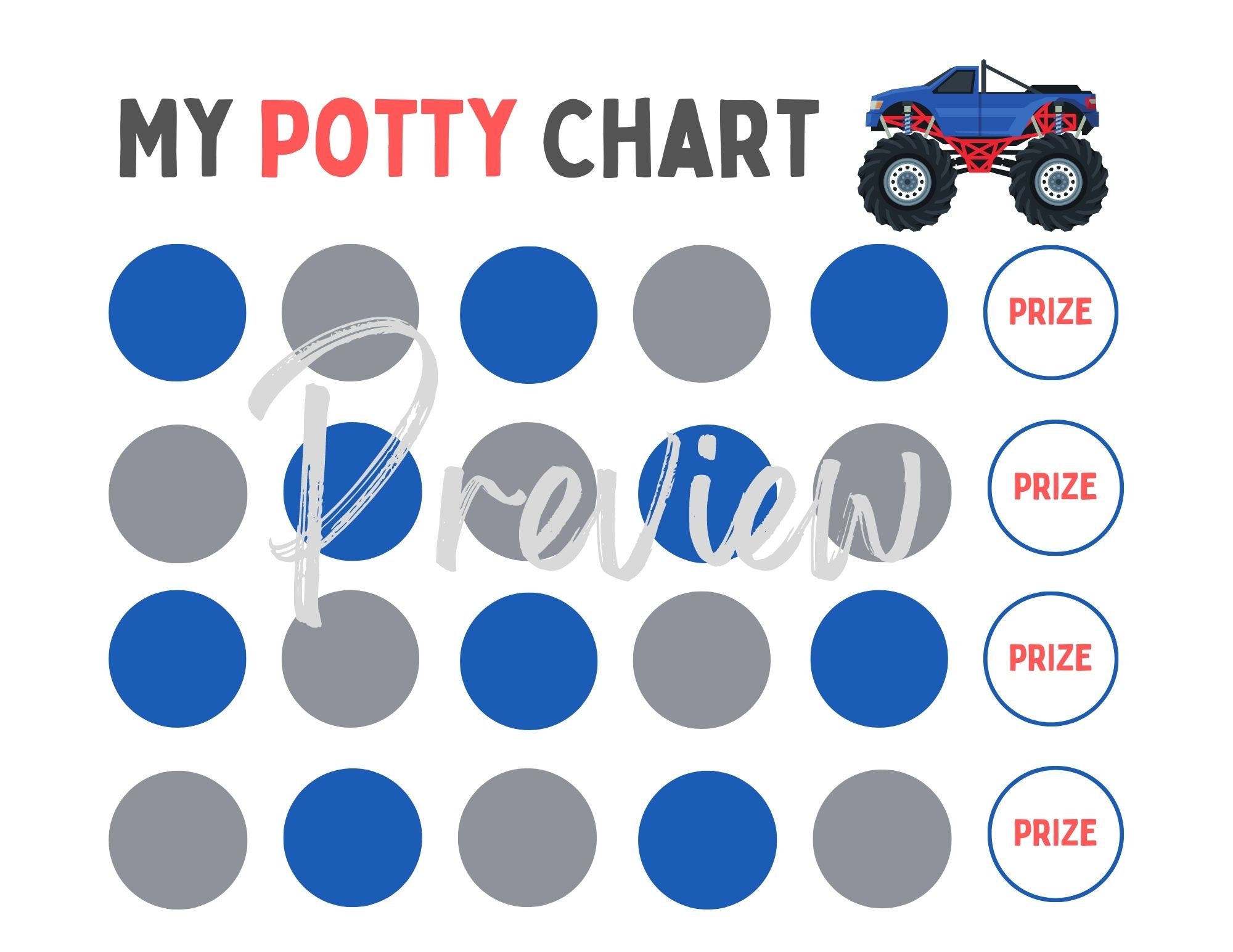 Monster Truck Potty Training Chart - Instant Download - Toddler Toilet ...