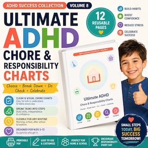 ADHD Chore Chart for Kids, Responsibility Planner Printable, Visual Routine and Reward Charts, A4 PDF