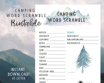 Camping Word Scramble Printable (big explorers)