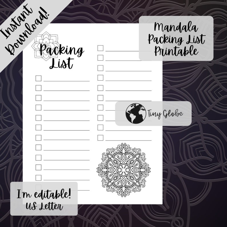 Mandala Packing List Printable image 1