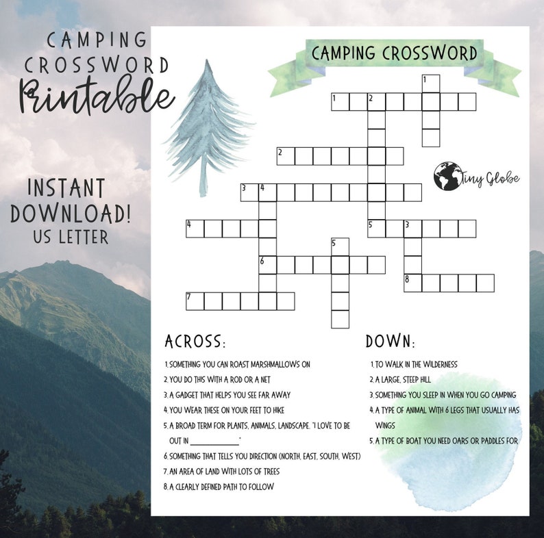 Camping Crossword Puzzle Printable big Explorers Etsy