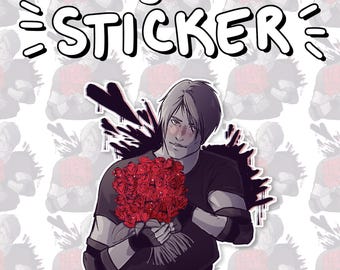 Resident Evil Leon Kennedy Roses Romantic Sticker Funny Meme