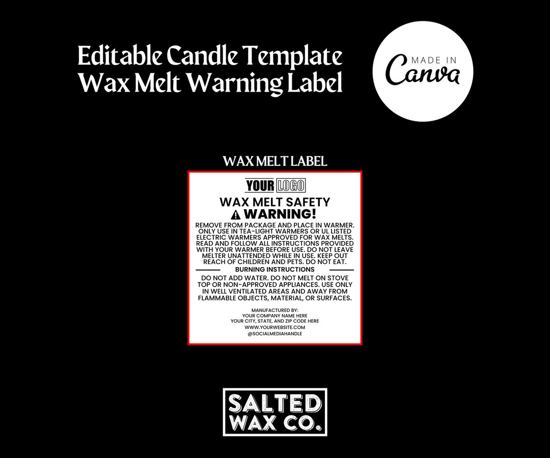Editable Wax Melt Warning Label Template Etsy