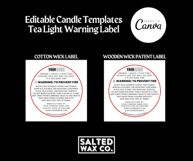 Editable Tea Light Candle Warning Label Template Etsy