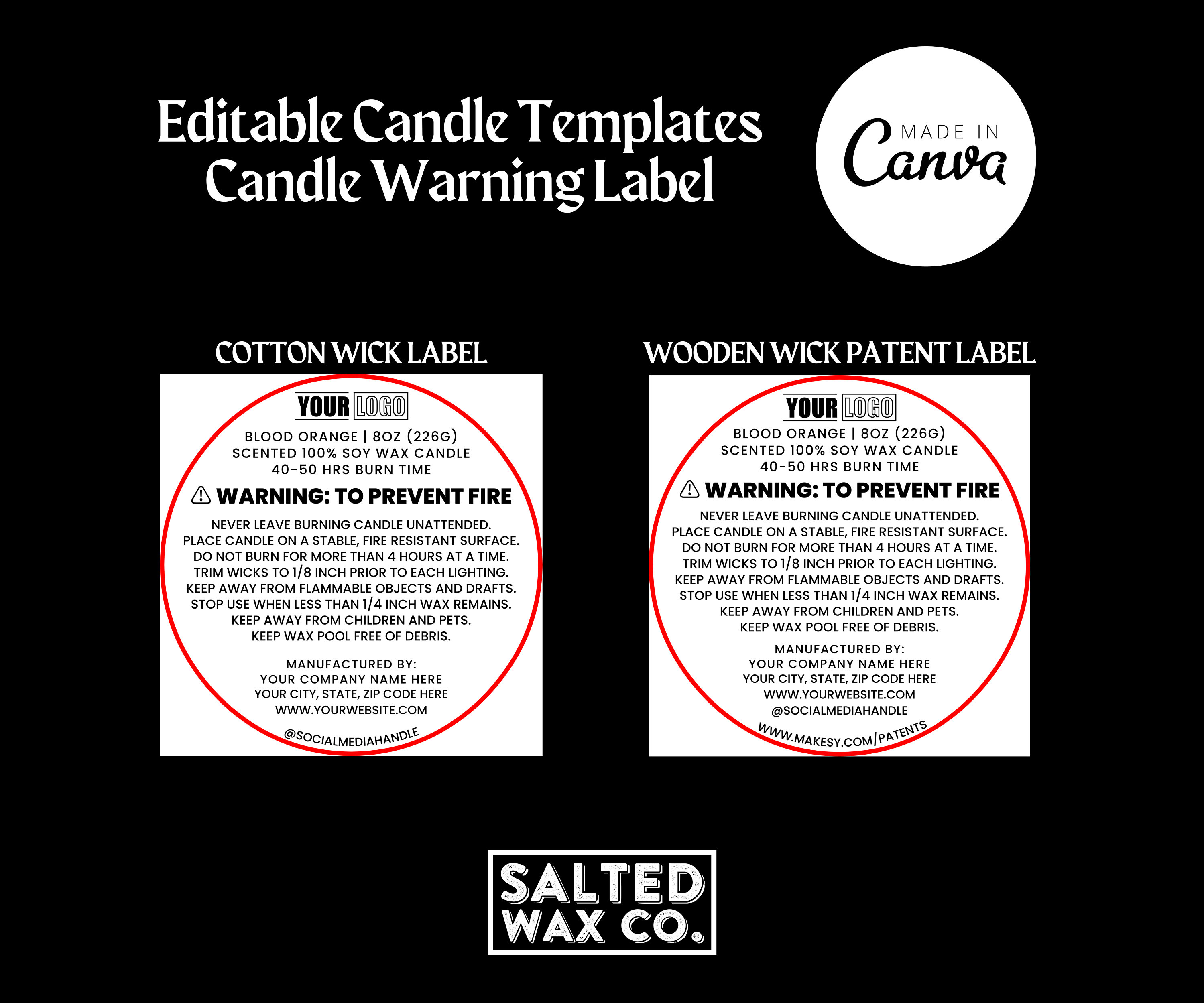 Editable Candle Warning Label Template Etsy