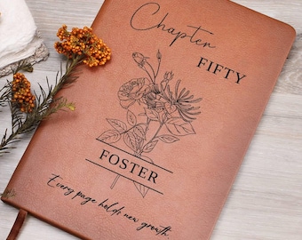 Personalized 50th Birthday Gift Chapter 50 Birth Flower Journal Custom Milestone Memory Keepsake for Mom Wife Floral Sentimental Book