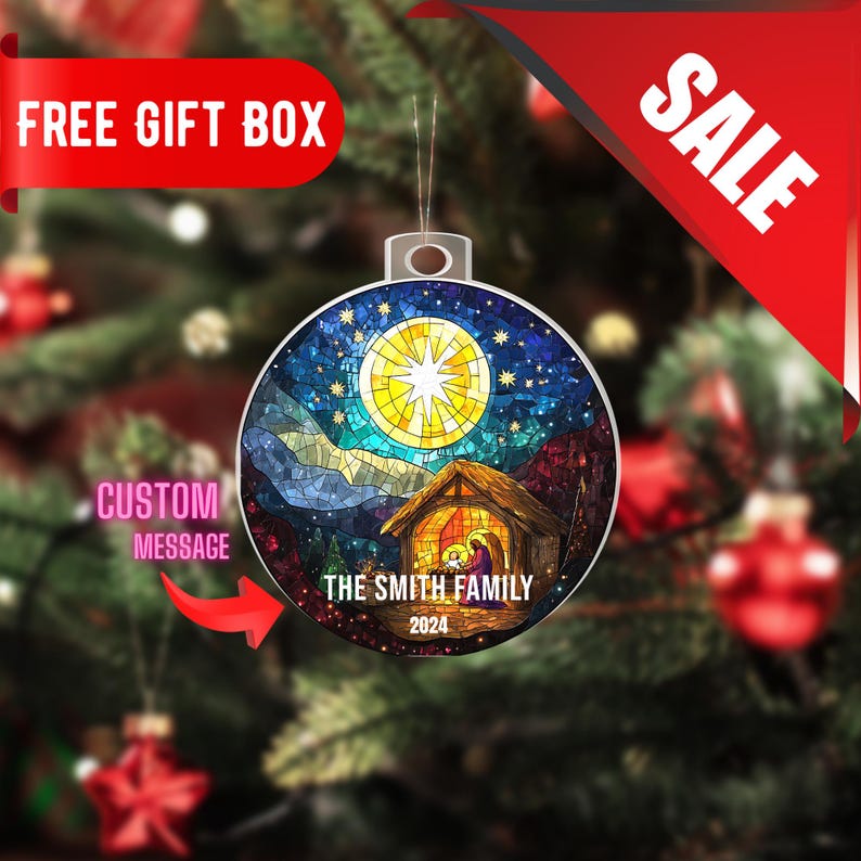 Custom Stained Glass Ornament, Nativity Ornament, Catholic Ornament