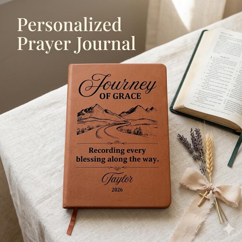 Class of 2026 Prayer Journal, Personalized Christian Graduation Gift from Parents, Leather Notebook for College Student image 8