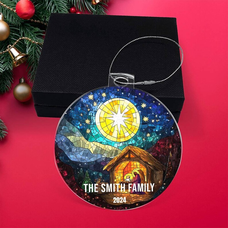 Custom Stained Glass Ornament, Nativity Ornament, Catholic Ornament