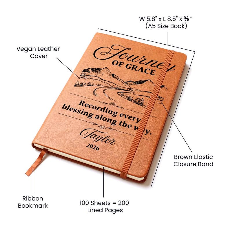 Class of 2026 Prayer Journal, Personalized Christian Graduation Gift from Parents, Leather Notebook for College Student image 5