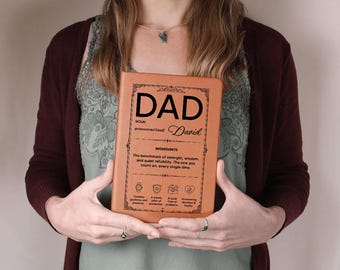 60-årspresent till pappa från dotter, personlig läderjournal, anteckningsbok med namn och milstolpar