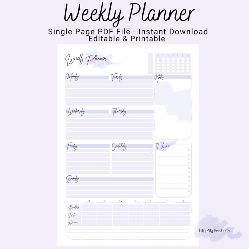 Editable PDF Weekly Planner | Printable & Editable | A4, A5, Letter ...