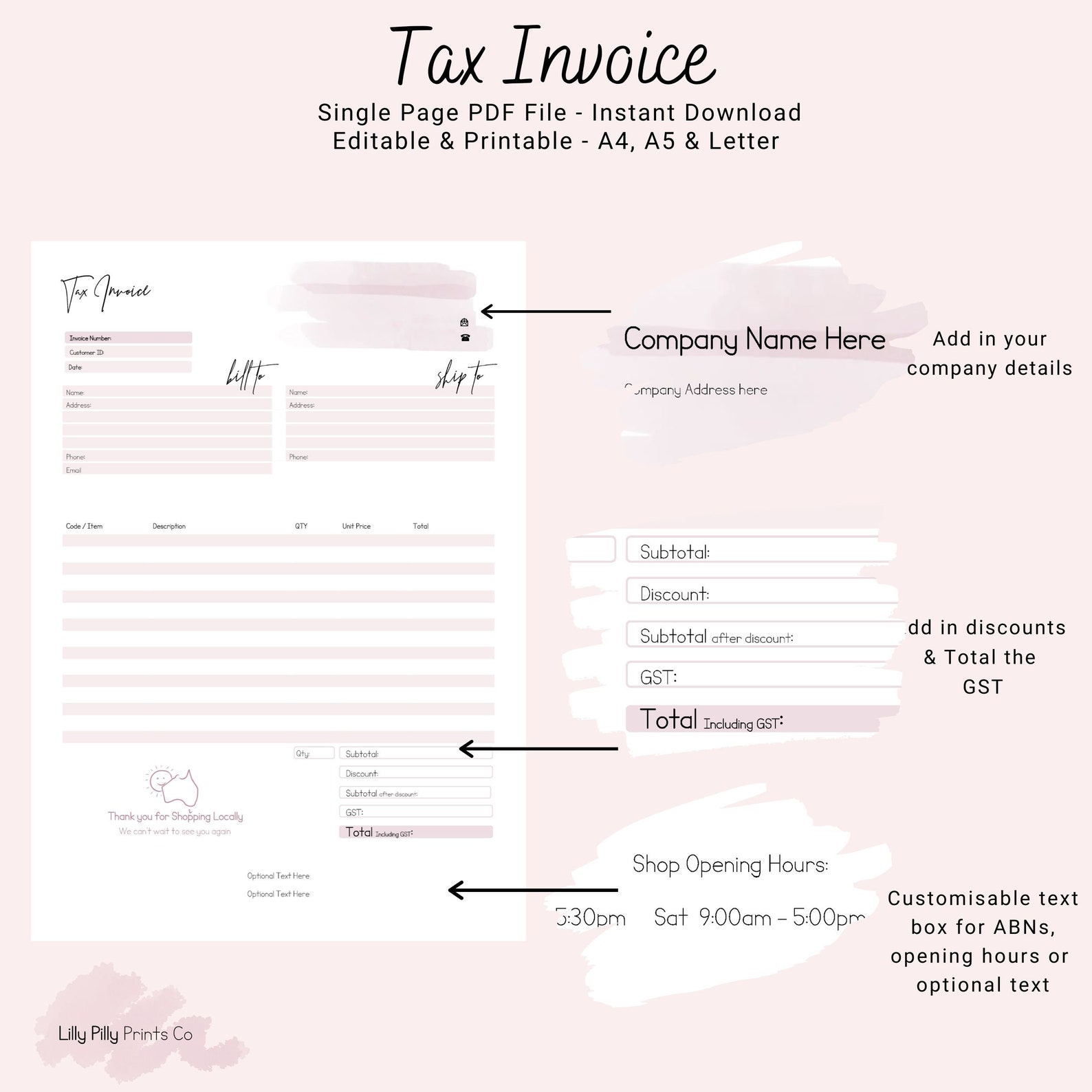 Editable PDF Tax Invoice | Printable &amp; Editable | Professional Tax ...