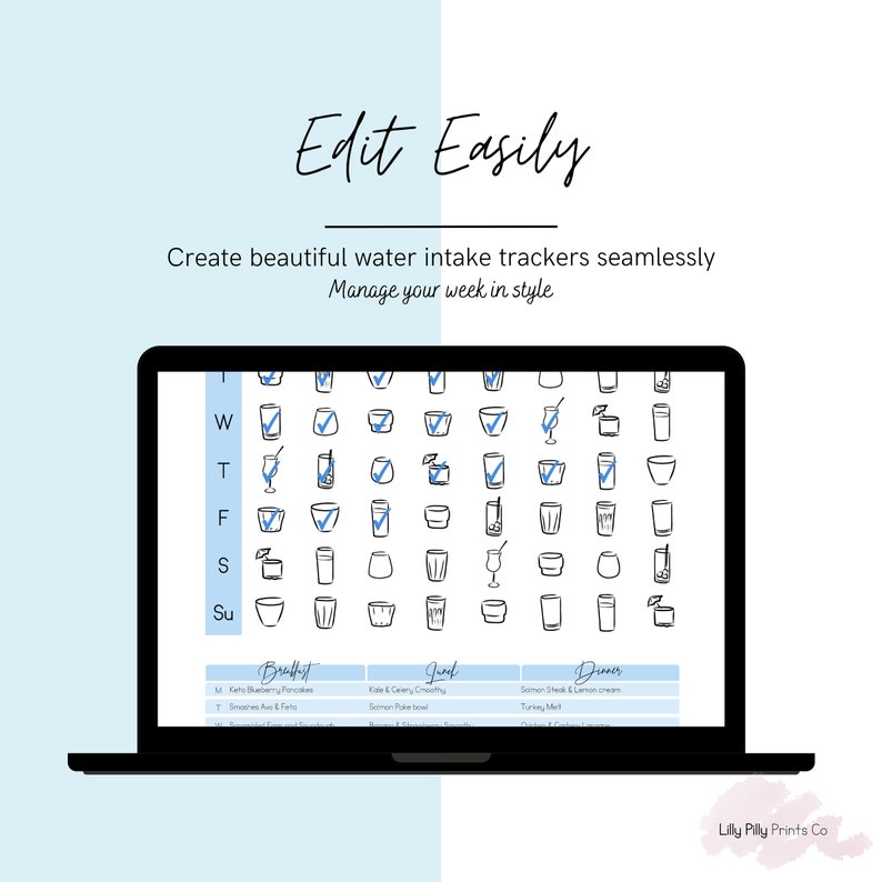 Editable PDF Weekly Water Intake Chart | Printable &amp; Editable | 7 Day ...