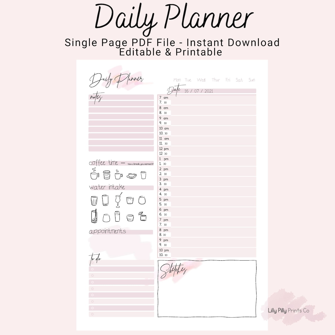 Editable PDF Daily Planner | Printable &amp; Editable | Professional Daily ...
