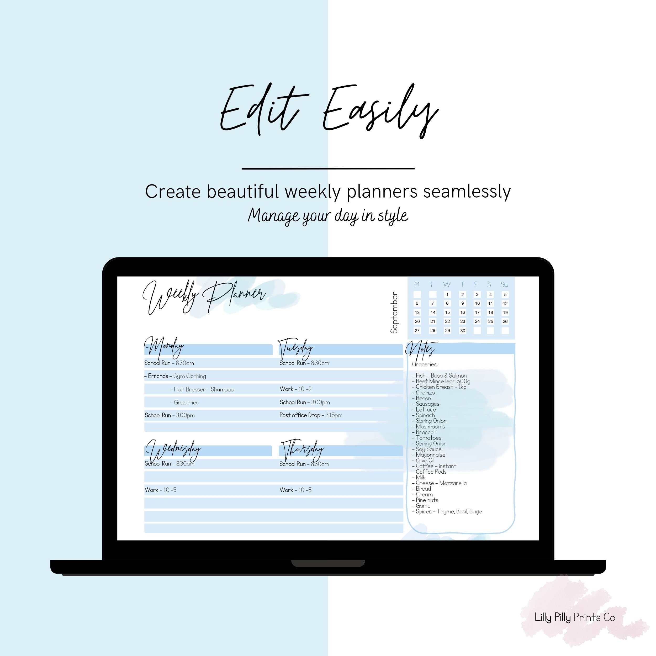 Editable PDF Weekly Planner | Printable & Editable | A4, A5, Letter ...