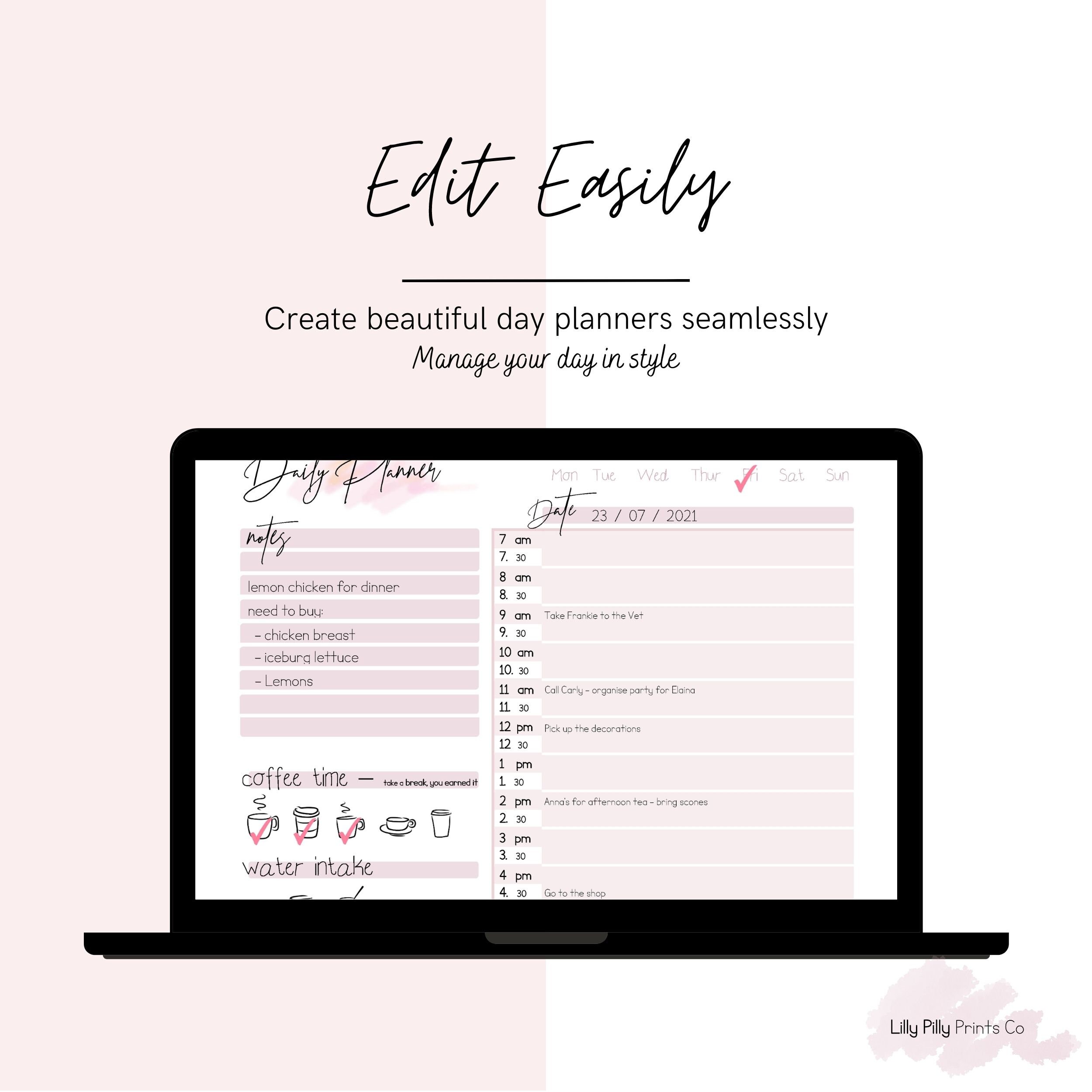 Editable PDF Daily Planner | Printable & Editable | Professional Daily ...
