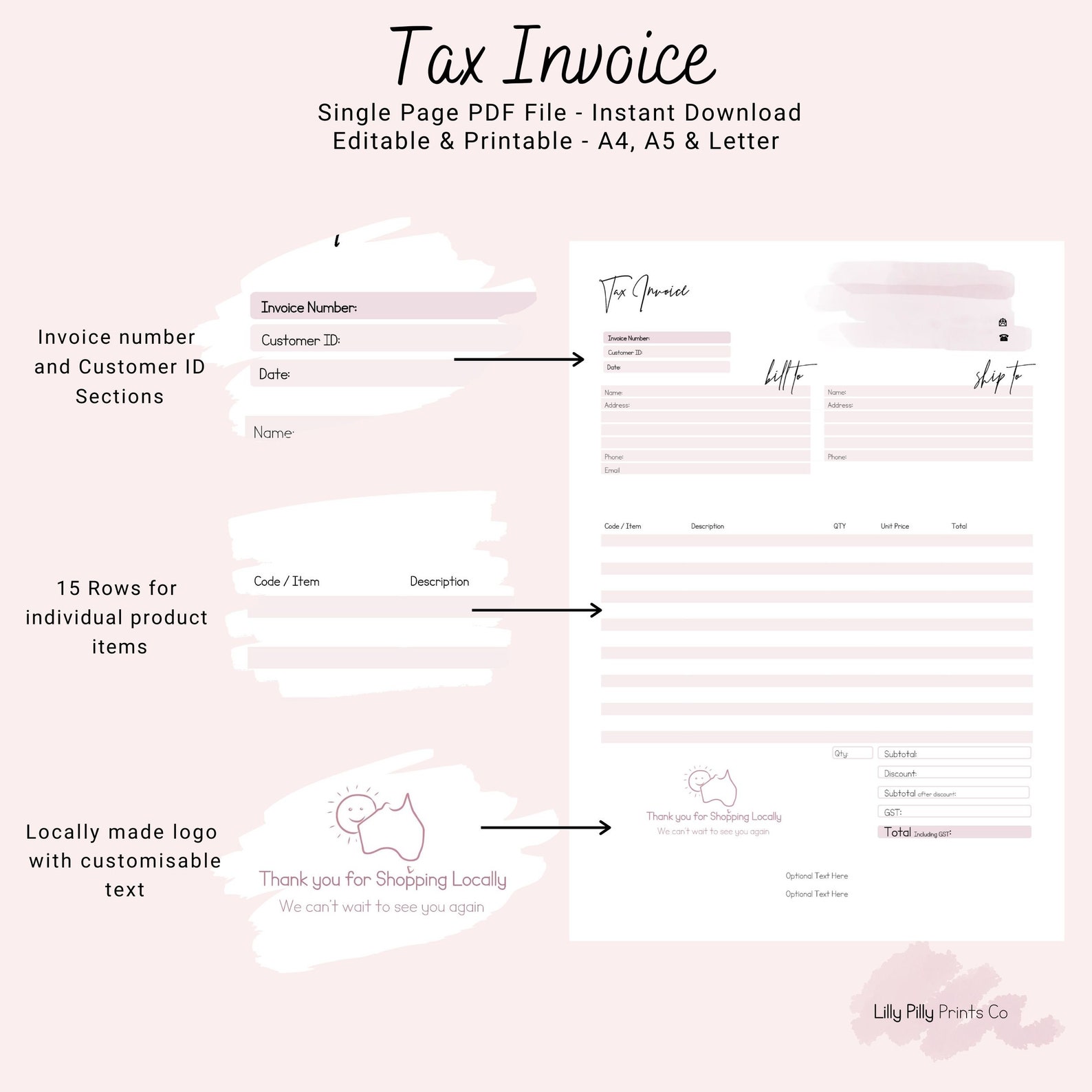 Editable PDF Tax Invoice | Printable &amp; Editable | Professional Tax ...
