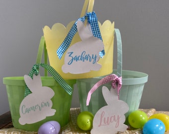 White Easter Bunny Personalized Tag | Easter Basket Personalized Name Tag | Pink, Blue and Green Variations Available @madebywildflowerdsgn