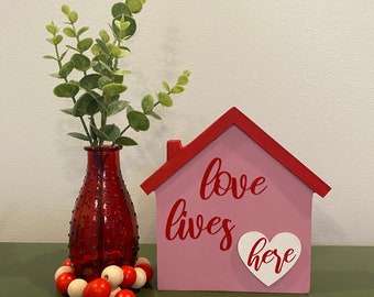 Valentines Day Decor | Love Lives Here | Valentines Day House | Decorative Wooden Sign | Heart Decoration