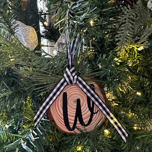 Personalized Wooden Buffalo Check Christmas Ornament | Initial Christmas Ornament | Family Name Christmas Ornament @madebywildflowerdsgn