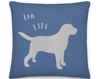 Lab Life- Cuscino da laboratorio a due lati, cuscino Labrador Retriever (colore blu Kashmir), regalo labrador carino, cuscino labrador divertente, decorazione Labrador