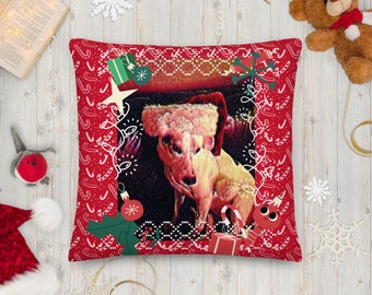 Christmas Pillow - Christmas Dog Pillow - Finn Dressed Up For Christmas