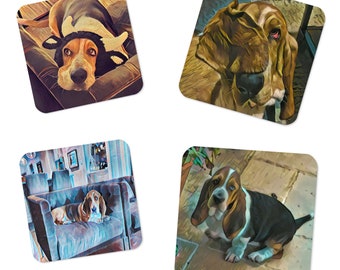 Basset Hound Coaster, Basset Coaster, Hound Dog Coaster, Dog Coaster, Basset Hound Gift, Basset Hound Decor, Cork-back coaster