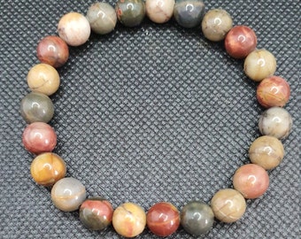 Rudraksha seeds and Lavastone Autumn Seasonal Colours bracelet Set Frosted Moss Agate Picasso Jasper 10mm beads. 2 bracelets