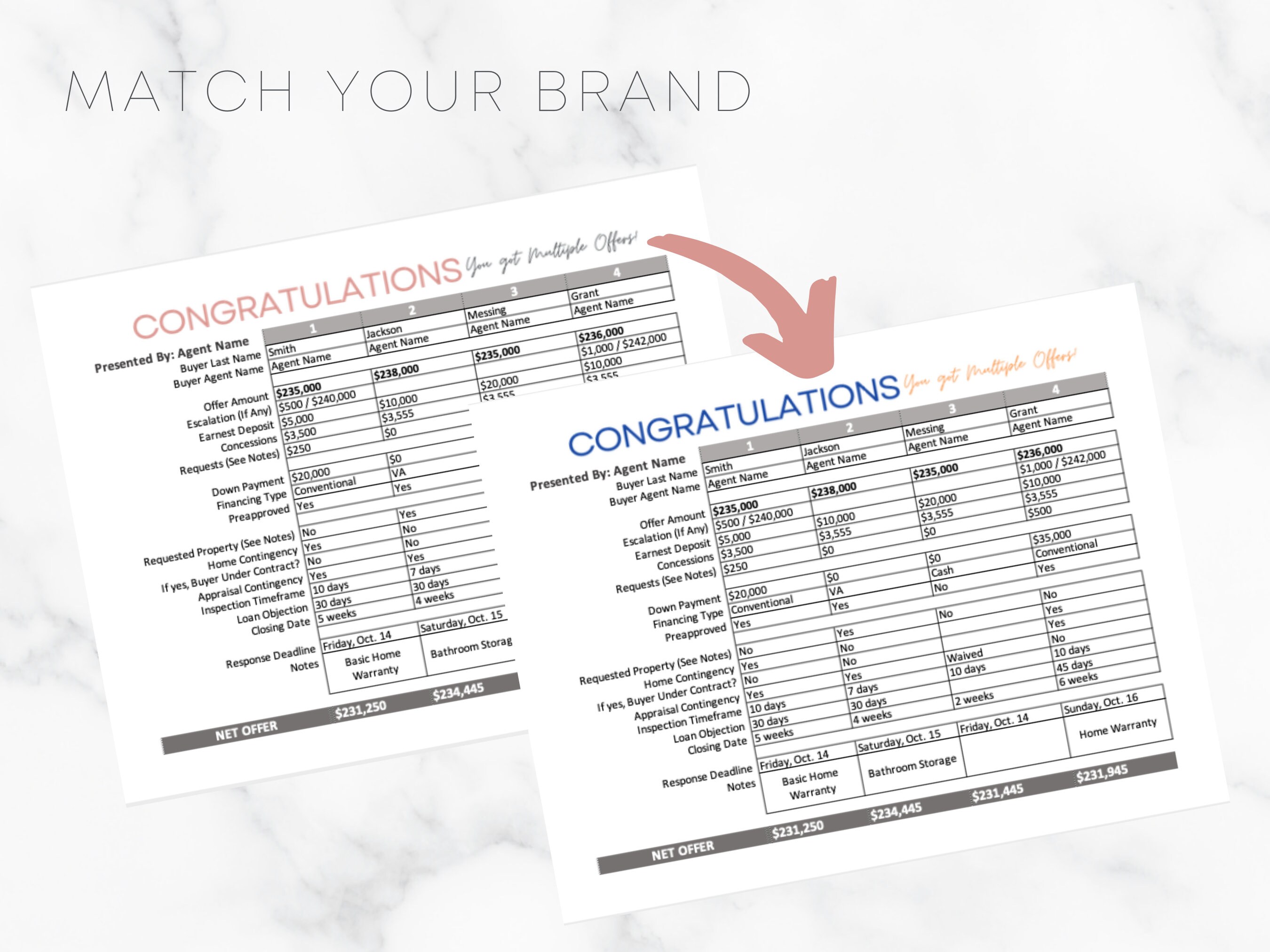 Real Estate Multiple Offer Worksheet Template for Realtors® Etsy