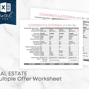 Real Estate Multiple Offer Worksheet Template for Realtors® - Excel File | Instant Download | PDF
