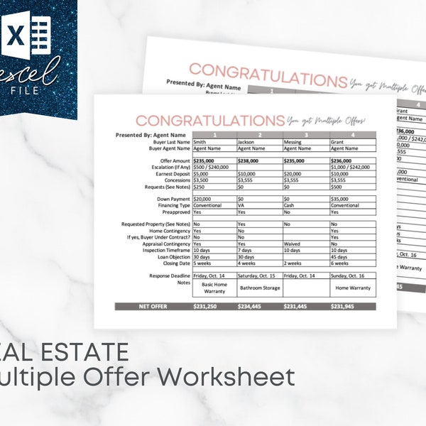 Real Estate Offer Spreadsheets Etsy