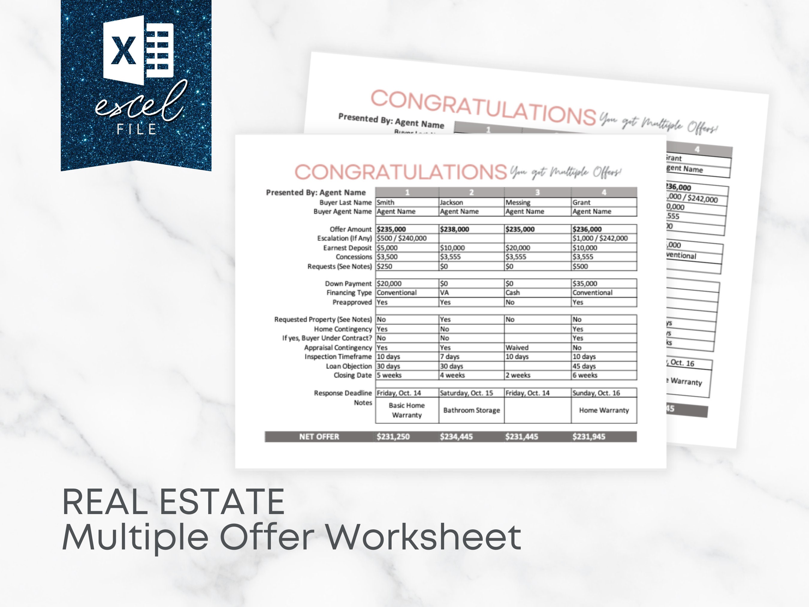 Real Estate Multiple Offer Worksheet Template for Realtors® Etsy