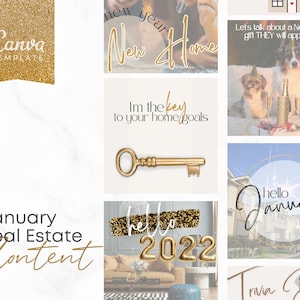 Real Estate January Social Media Content for Realtors® - New Year | January | Winter | 2022 | Canva Template | Monthly Posts
